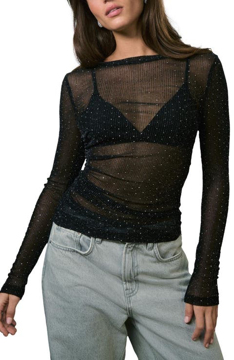 Ruched Mesh Sparkle Top
