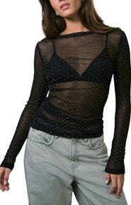 NEXT Ruched Mesh Sparkle Top