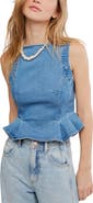 Free People Sunfaded Denim Crop Peplum Top
