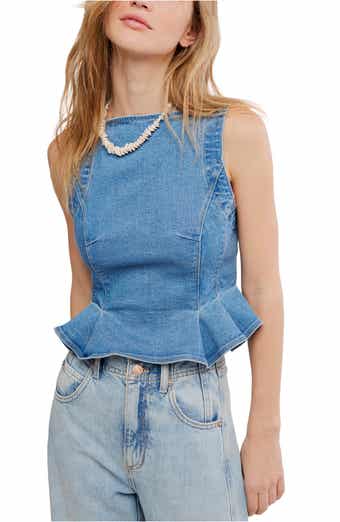 Sunfaded Denim Crop Peplum Top