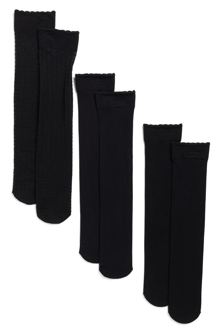 3-Pack Windowpane Knee High Socks, Alternate, color, BLACK