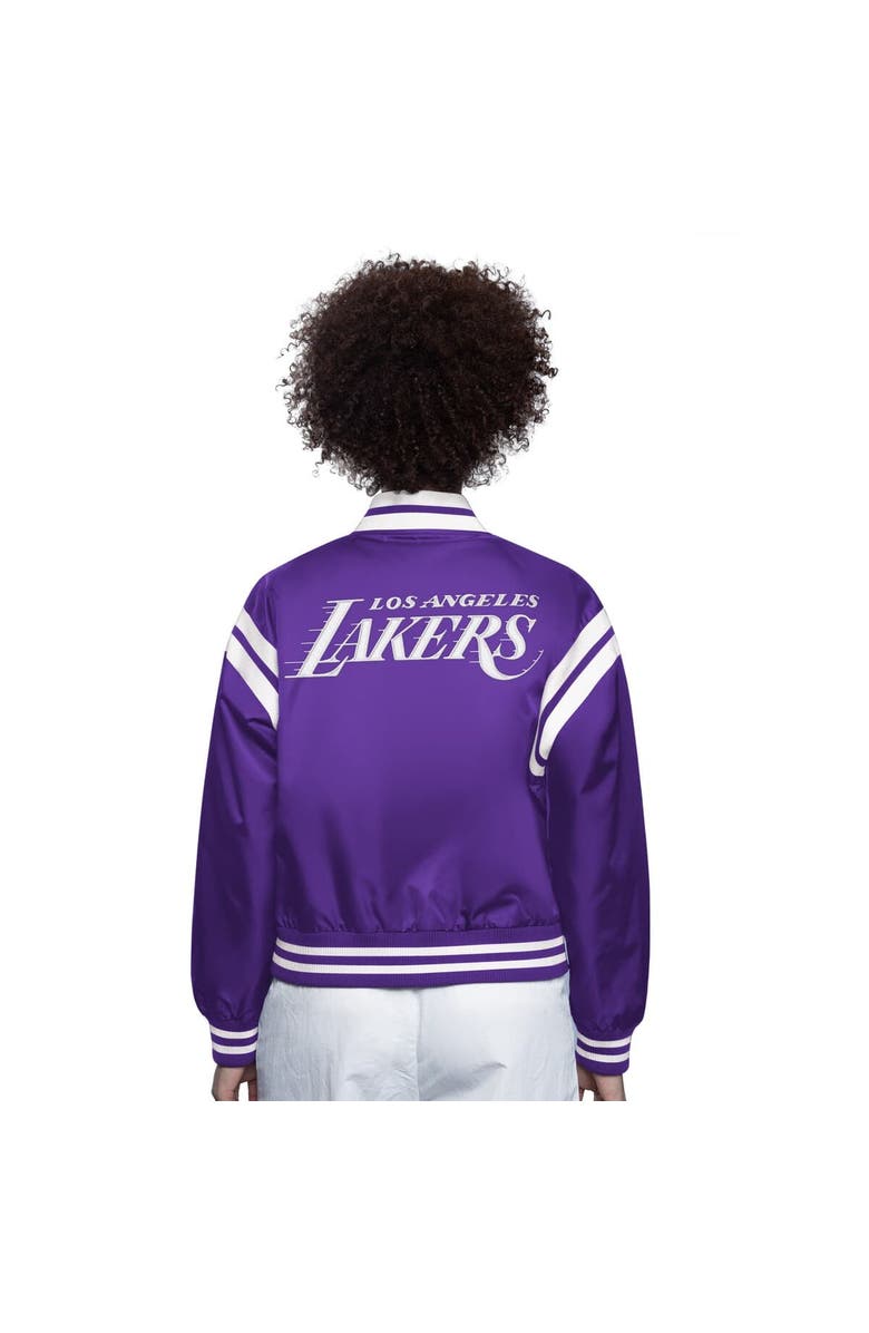 STARTER Women's Starter Purple/White Los Angeles Lakers Full Count Satin Full-Snap Varsity Jacket, Alternate, color, Purple