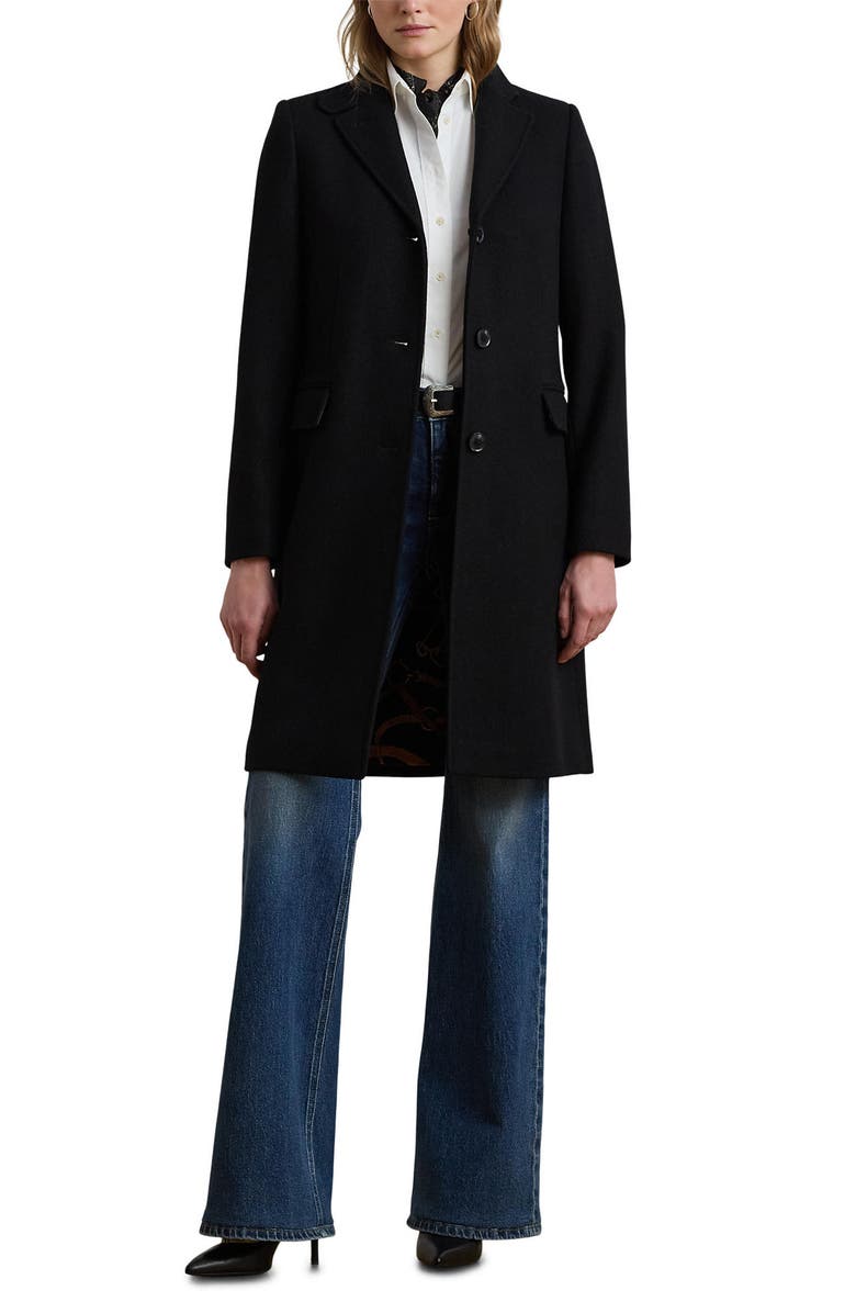 Lauren Ralph Lauren Longline Wool Blend Twill Coat, Alternate, color, Black