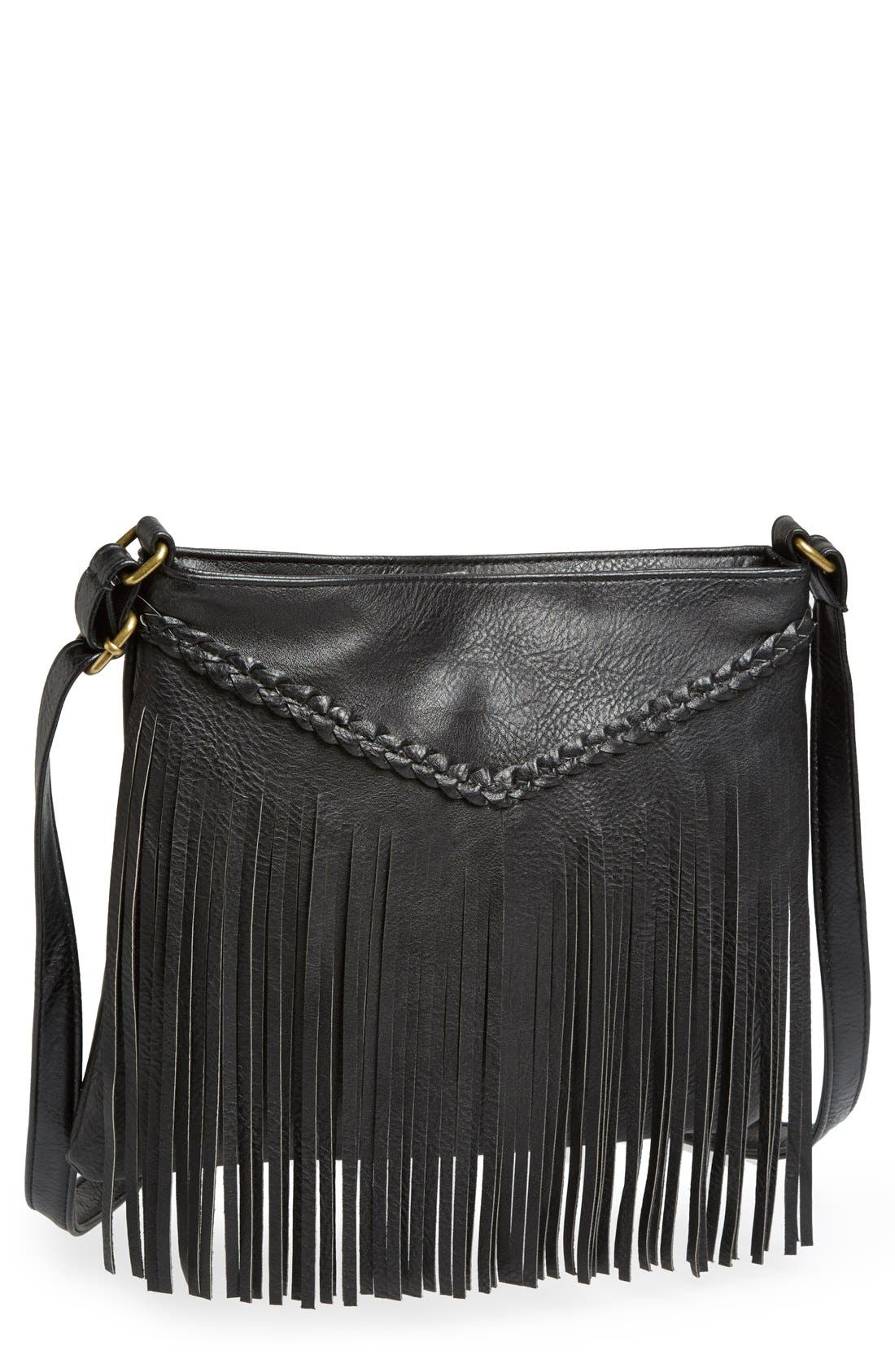 Fringe Crossbody Bag, Main, color, BLACK