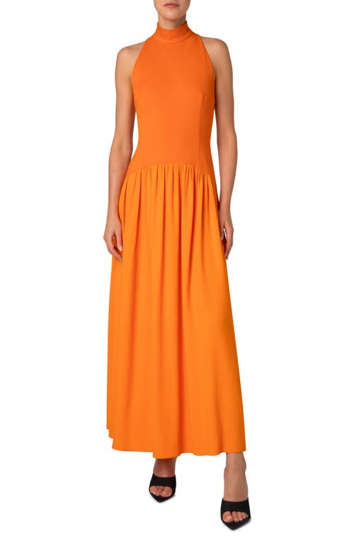 Akris Punto Mixed-media Jersey Halter Seersucker Pleated Skirt Dress In Orange