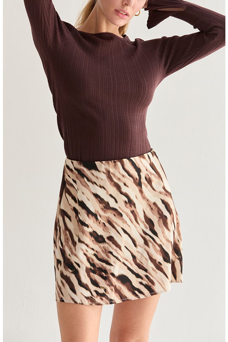 Abstract Animal Print Mini Skirt, Alternate, color, Brown