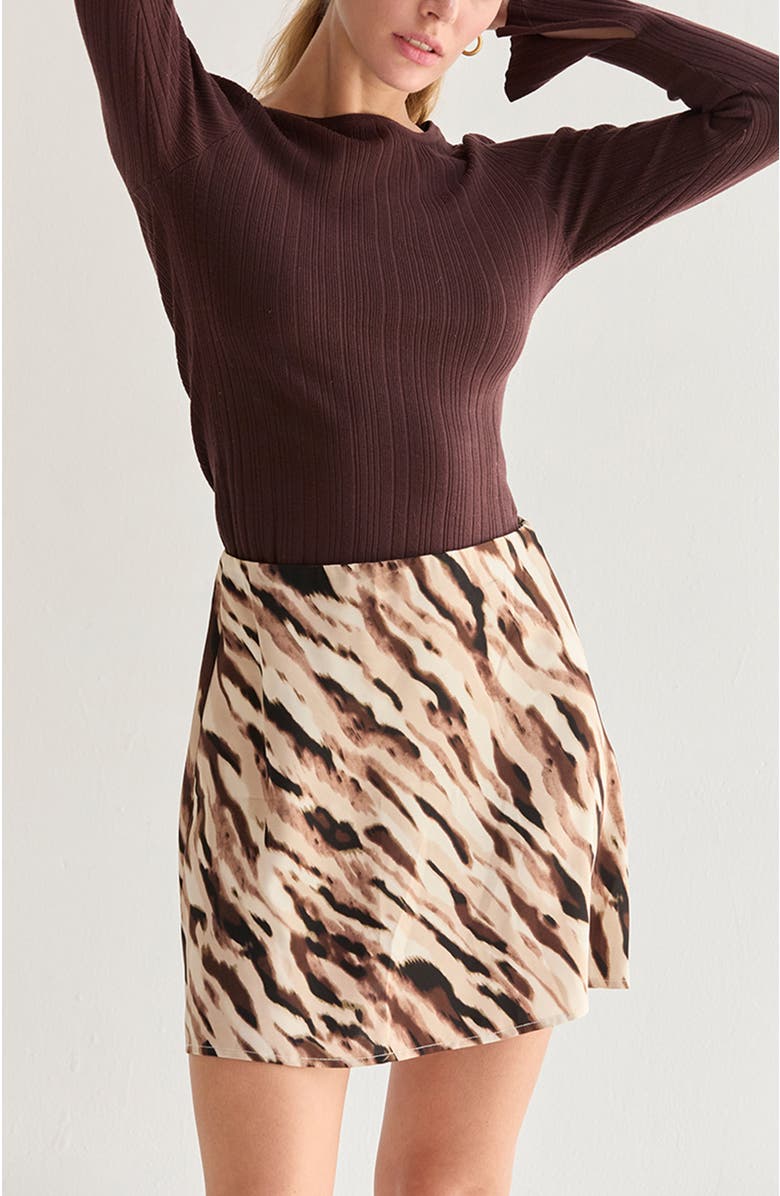 CRESCENT Abstract Animal Print Mini Skirt, Alternate, color, Brown