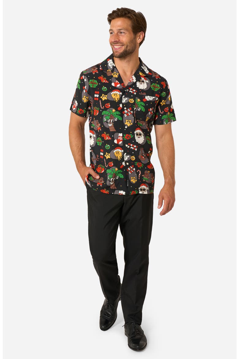 Merry Jinglejoy Camp Shirt, Alternate, color, BLACK