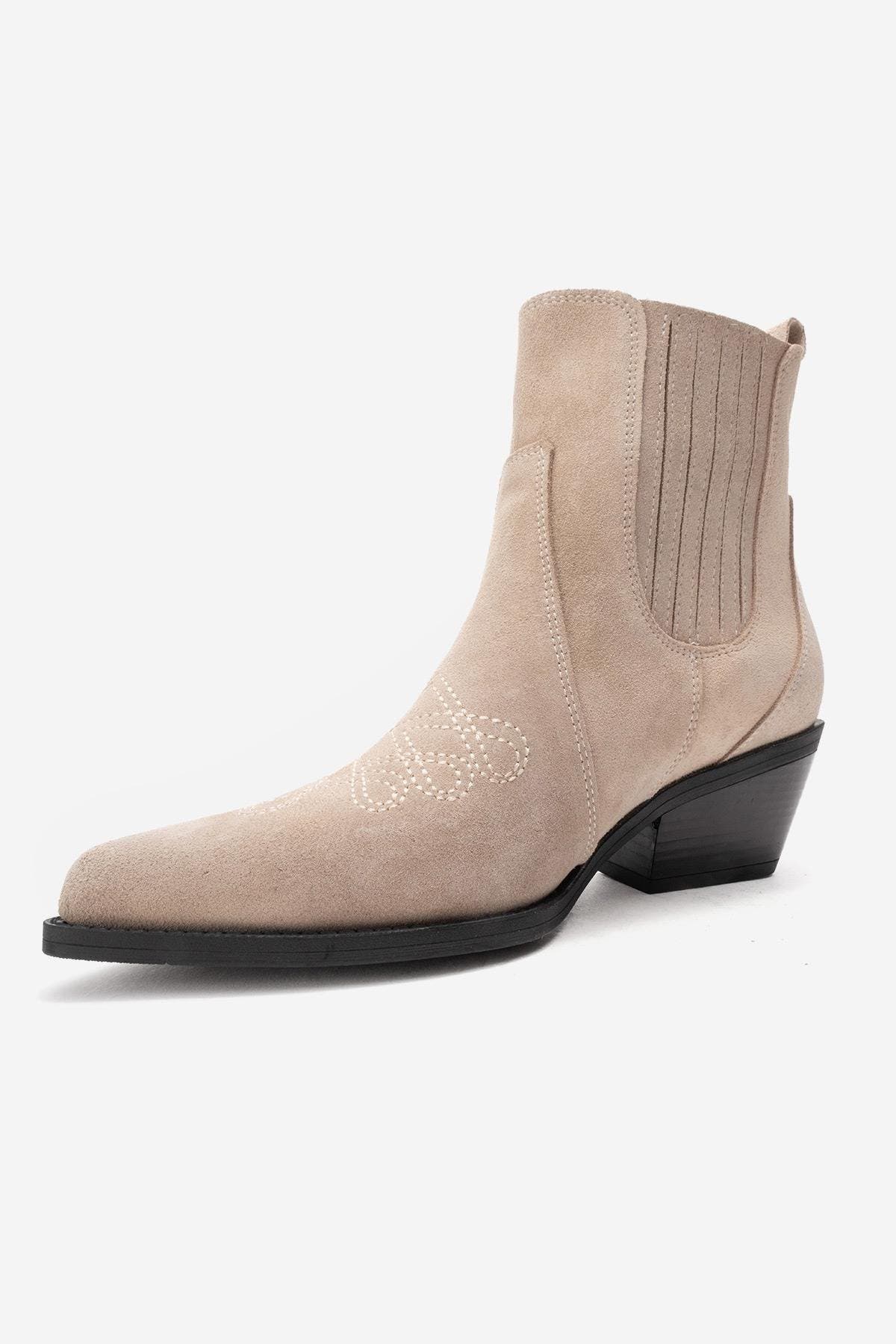 Julieta Leather Block Heel Western Boot, Alternate, color, Beige Suede