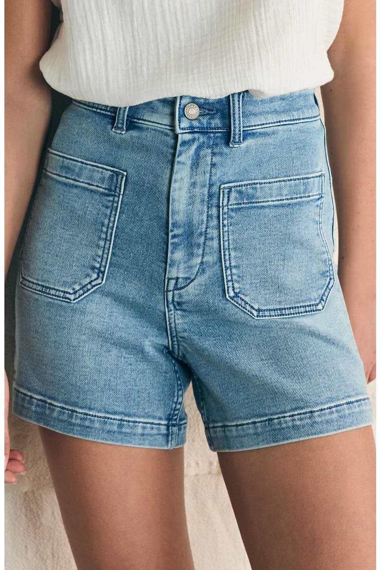 High Waist Denim Shorts, Alternate, color, MID WASH