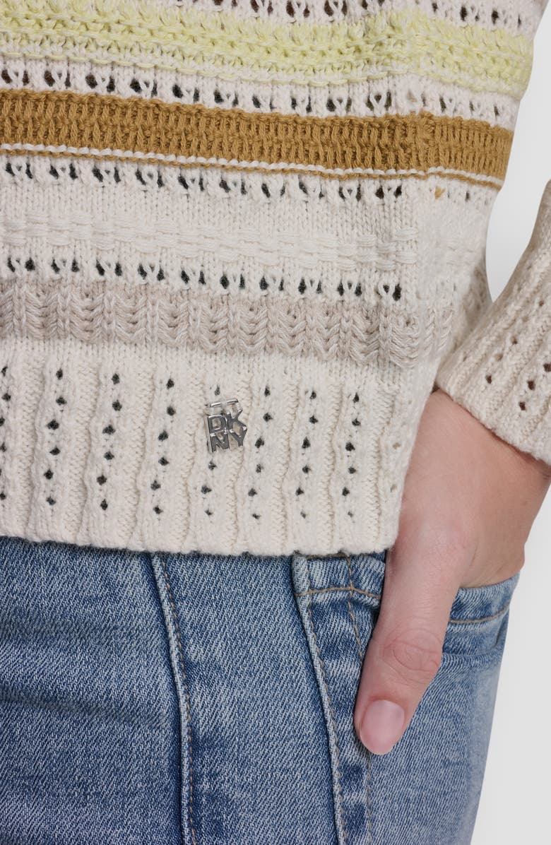 DKNY Jeans Stripe Cotton Pointelle Sweater, Alternate, color, Teak Combo