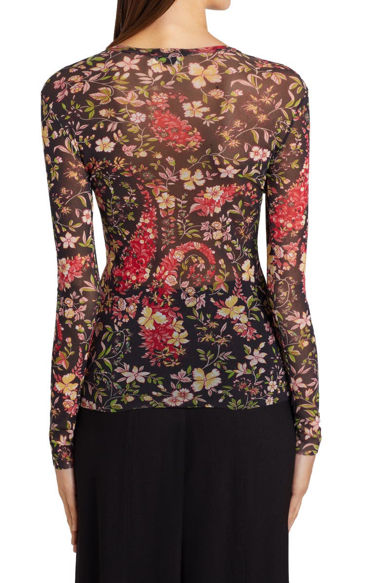Etro Women's Maglia Solar Floral Paisley Print Mesh Top, Alternate, color, Black