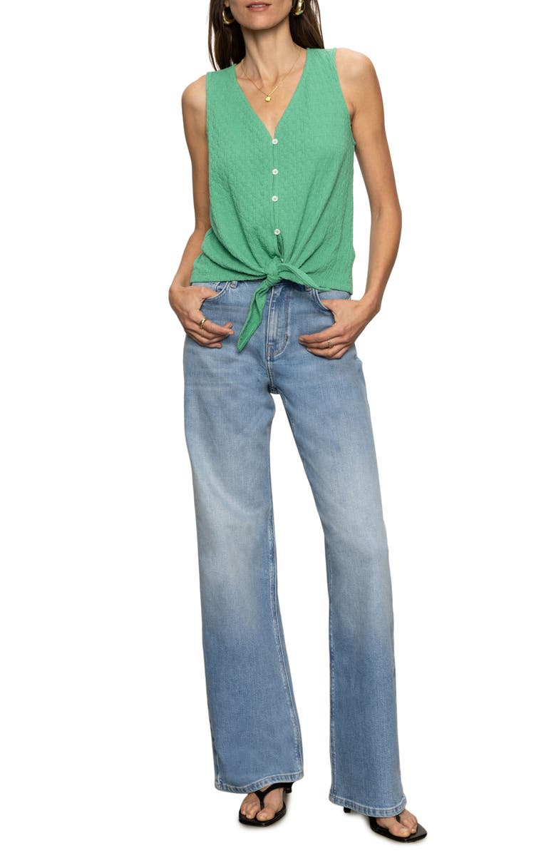 Sanctuary Vacation Textured Tie Front Button-Up Tank, Alternate, color, Palm