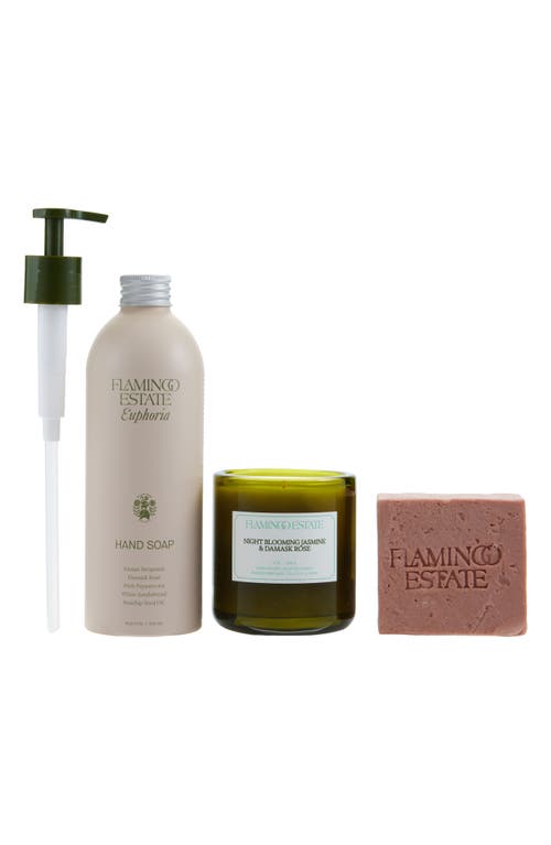 Flamingo Estate Night Blooming Jasmine & Damask Rose Bath Set In Pink