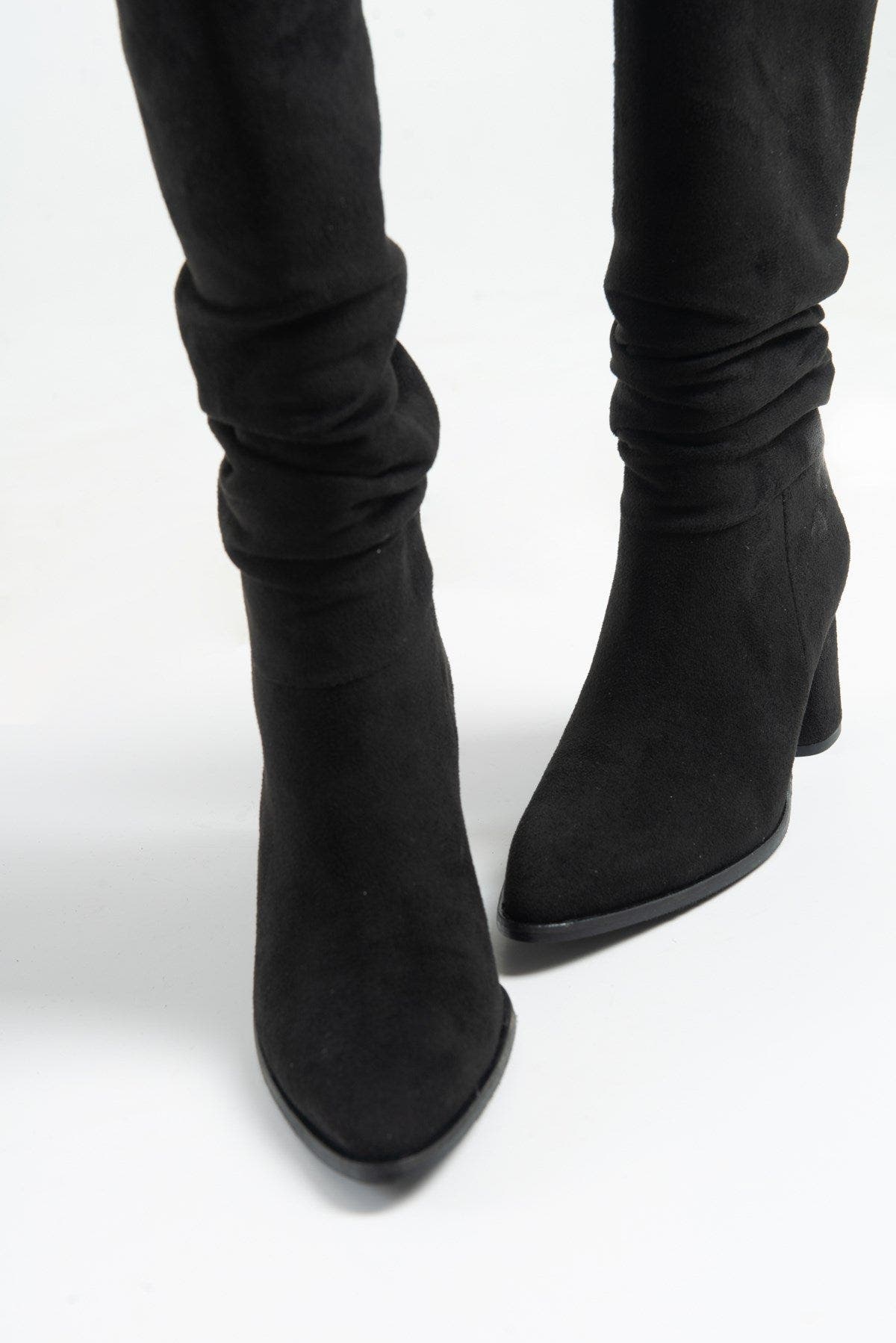 Vianella Block Heel Knee High Boot, Alternate, color, Black Suede Faux Leather