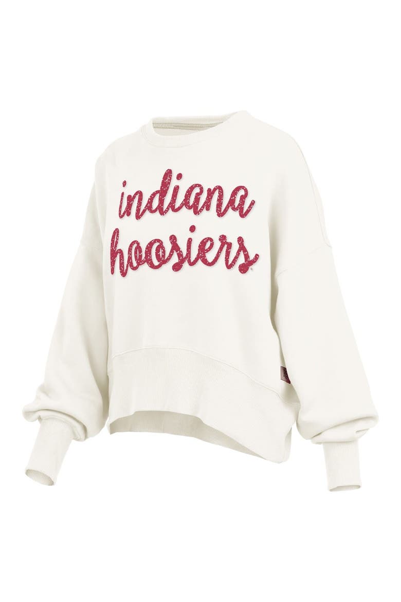 Women's Pressbox Cream Indiana Hoosiers Oversized Chelsea Waist Length Pullover Sweatshirt, Alternate, color, Cream