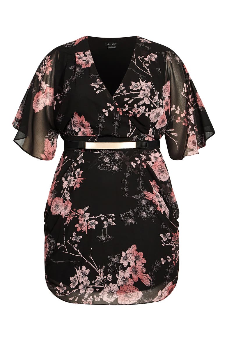 Bold Blossom Belted Floral Dress, Alternate, color, BLACK PRINT