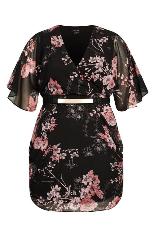 City Chic Bold Blossom Belted Floral Dress In Black