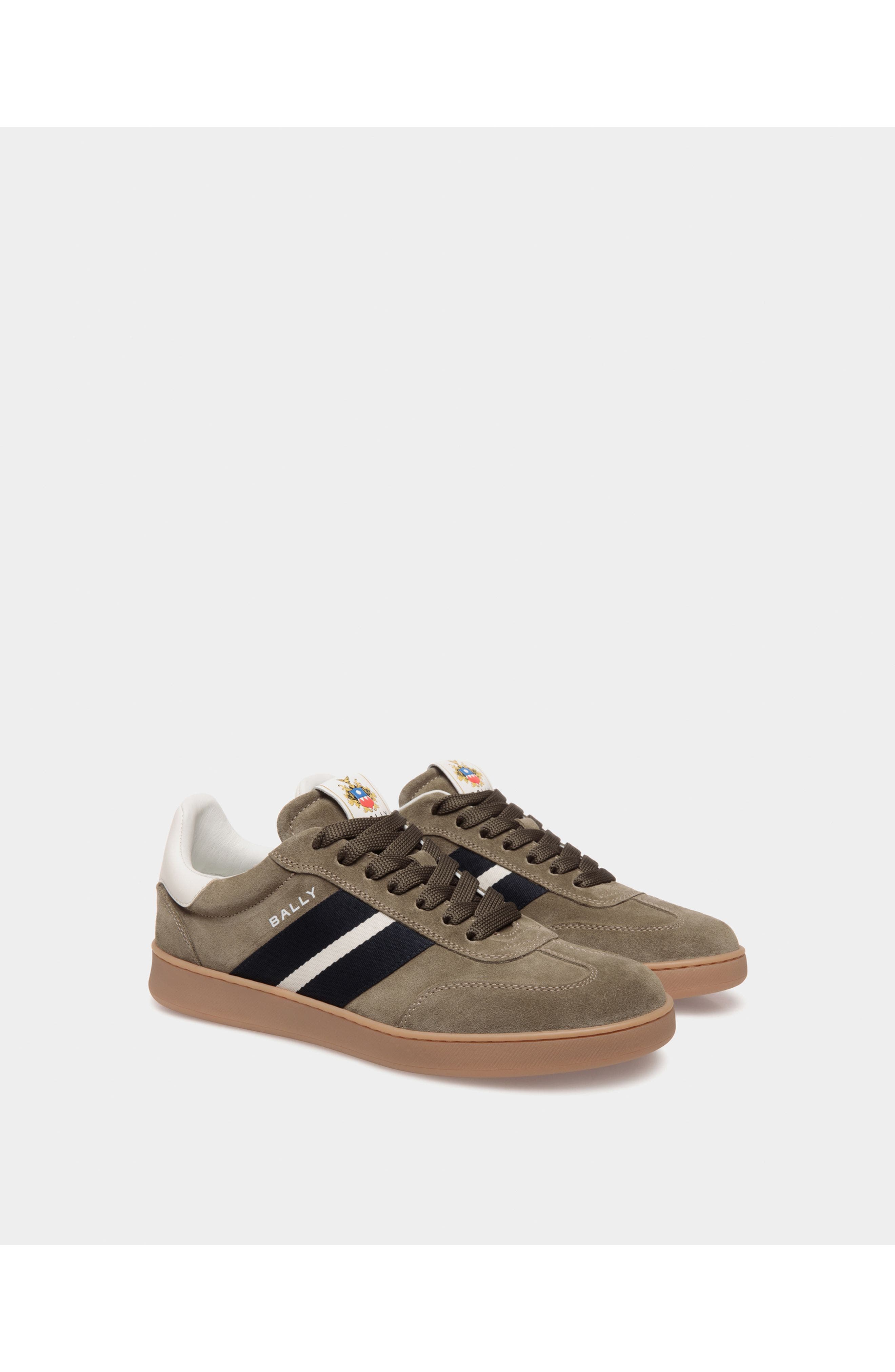 Bally Retro Crest Sneaker in Calf Suede, Alternate, color, Green