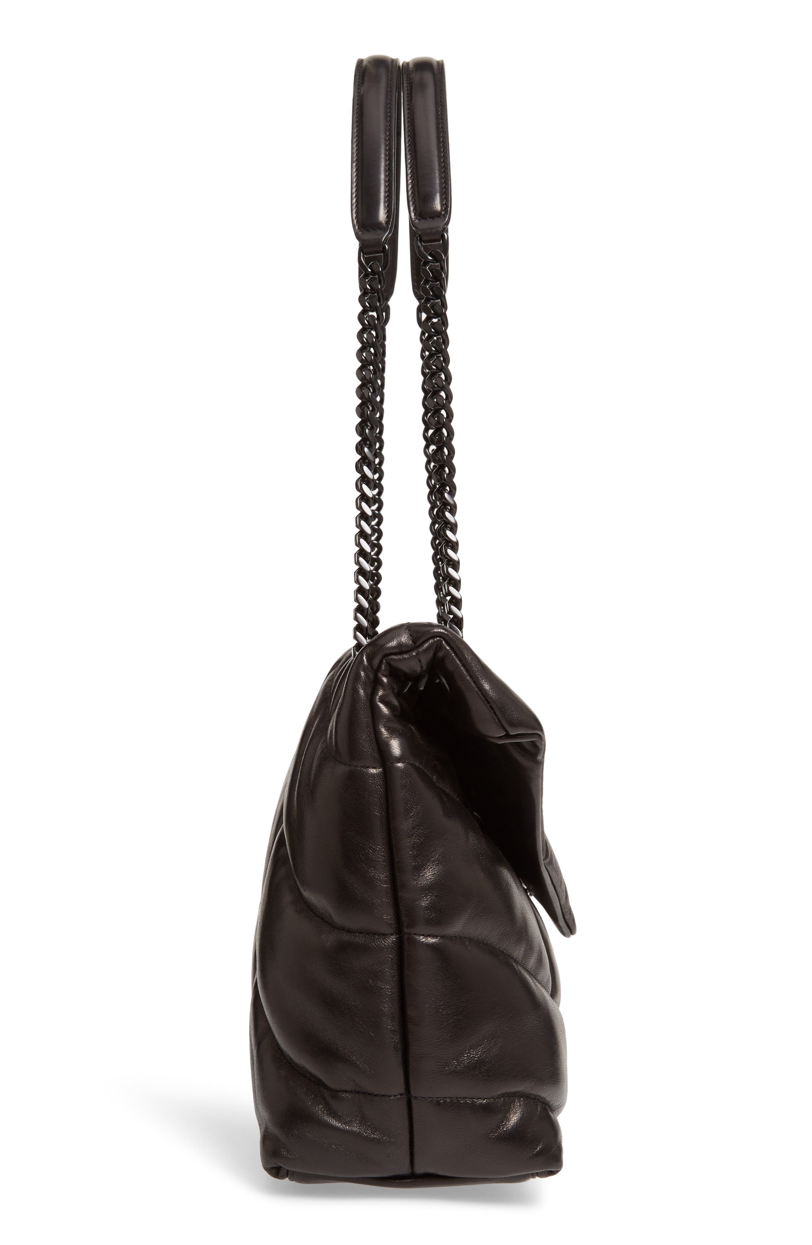 Saint Laurent Medium Loulou Quilted Puffer Leather Shoulder Bag, Alternate, color, Noir