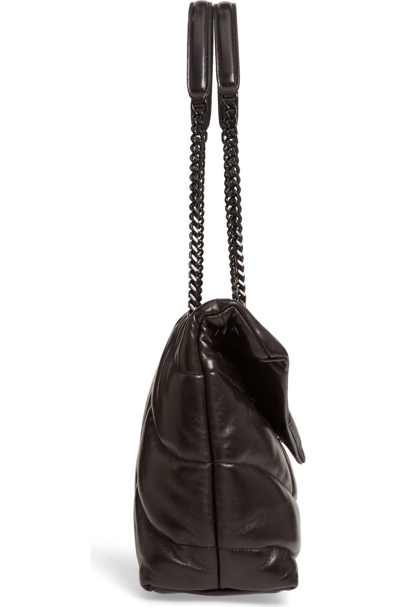 Saint Laurent Medium Loulou Quilted Puffer Leather Shoulder Bag, Alternate, color, Noir
