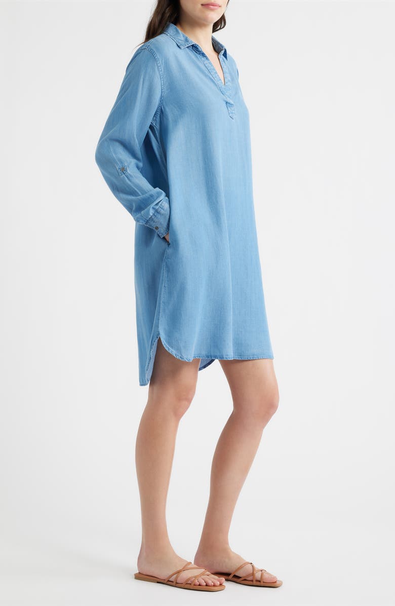 beachlunchlounge Emelia Long Sleeve Chambray Shift Dress, Alternate, color, Medium Wash