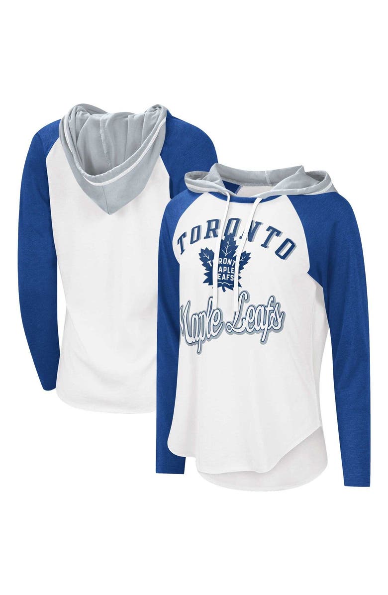 STARTER Women's G-III Sports by Carl Banks White/Blue Toronto Maple Leafs MVP Raglan Lightweight Hooded T-Shirt, Main, color, 