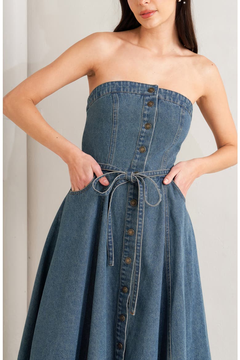 Belted Strapless High-Low Midi Dress, Alternate, color, MEDIUM INDIGO