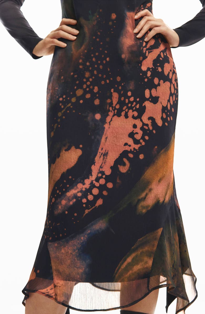 Desigual Abstract Print Long Sleeve Dress, Alternate, color, Black
