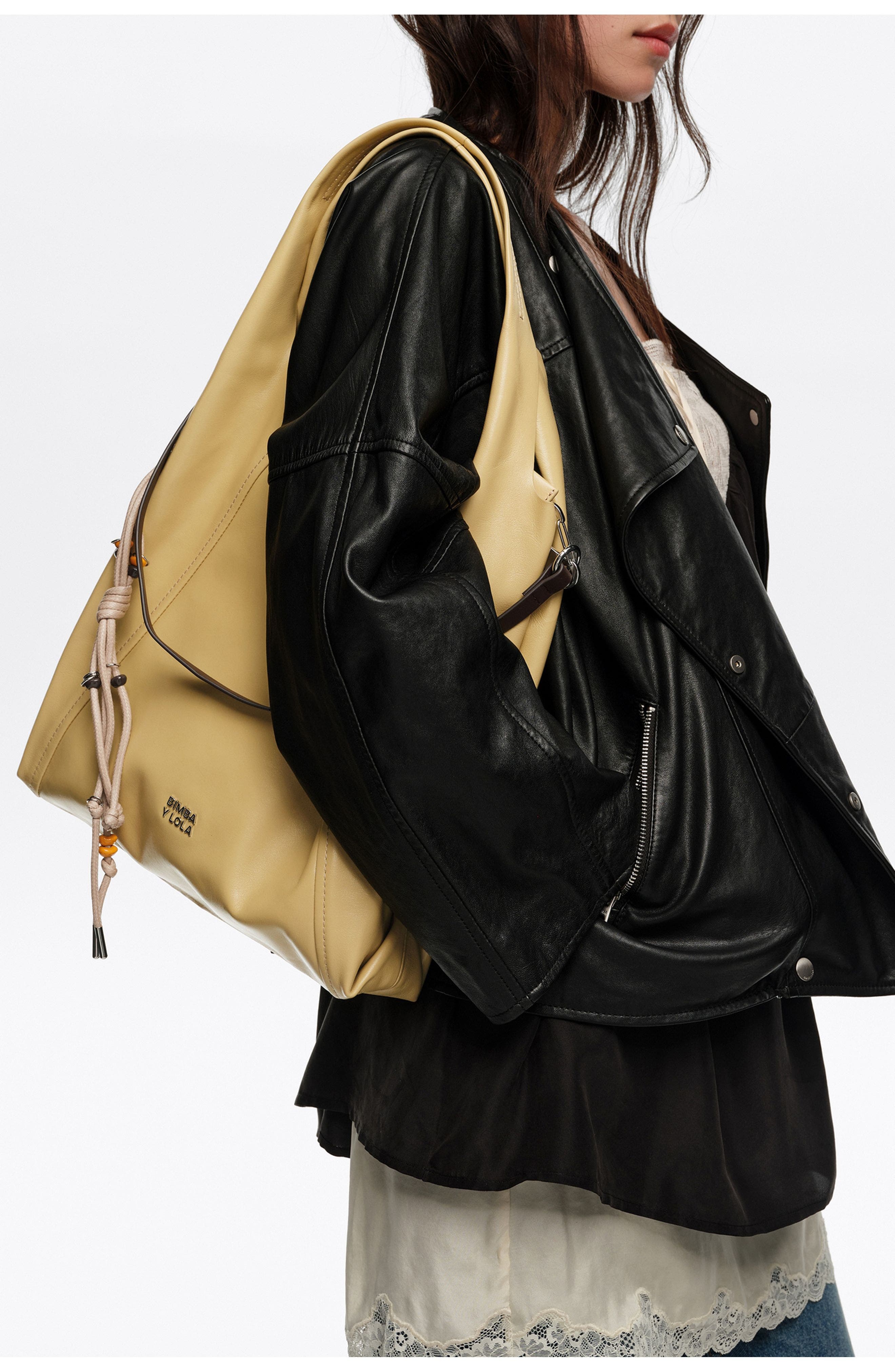 Large Leather Paper Shoulder Bag, Alternate, color, OAT