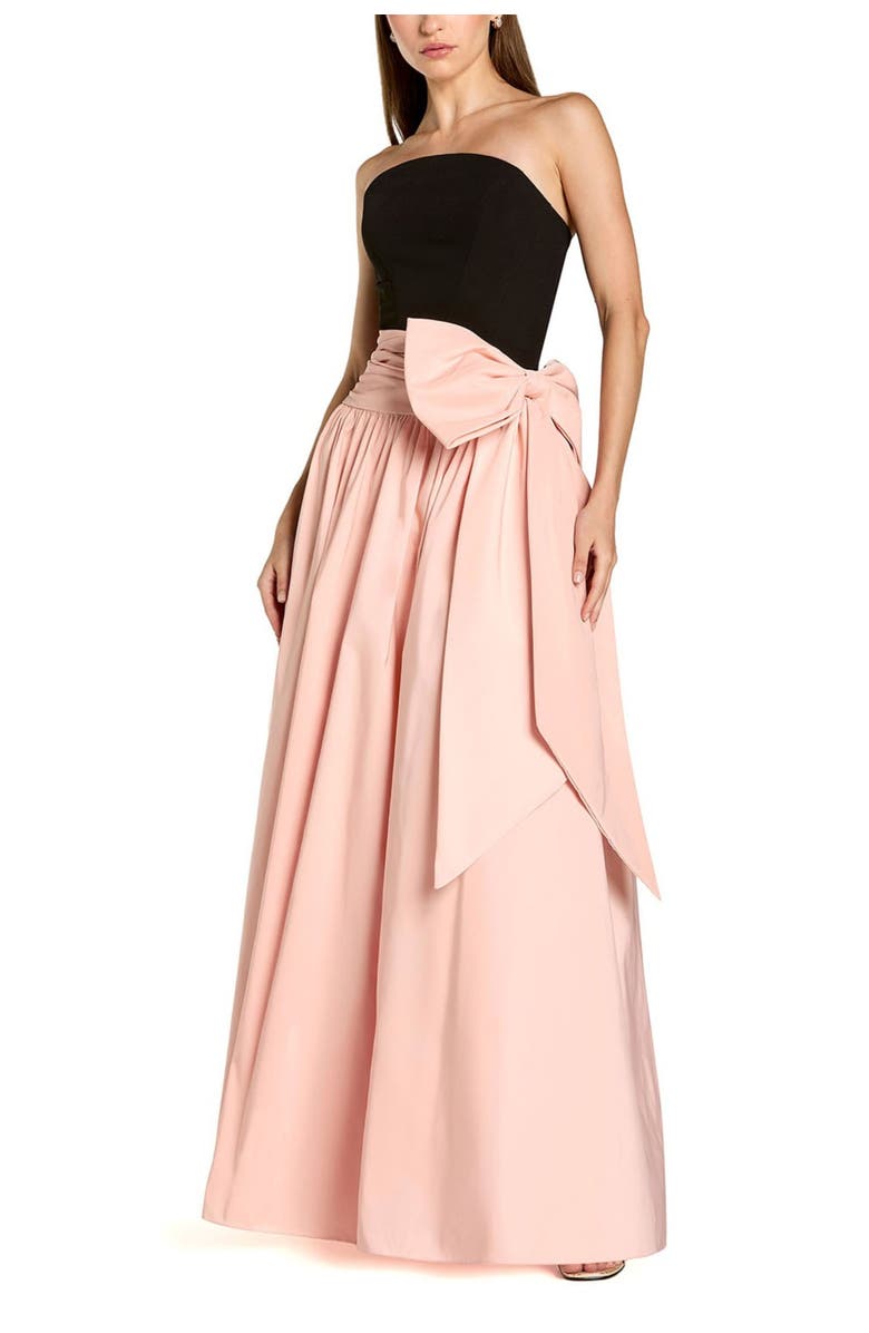 Mac Duggal Crepe and Faille Strapless Gown With Bow Detail, Main, color, Black Blush