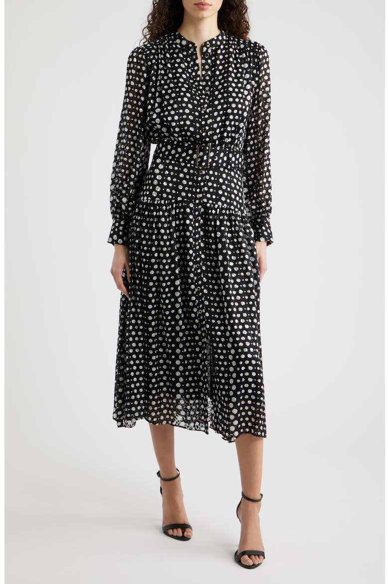 The Rue Dot Long Sleeve Maxi Dress, Main, color, NOIR AND WHITE POLKA DOT