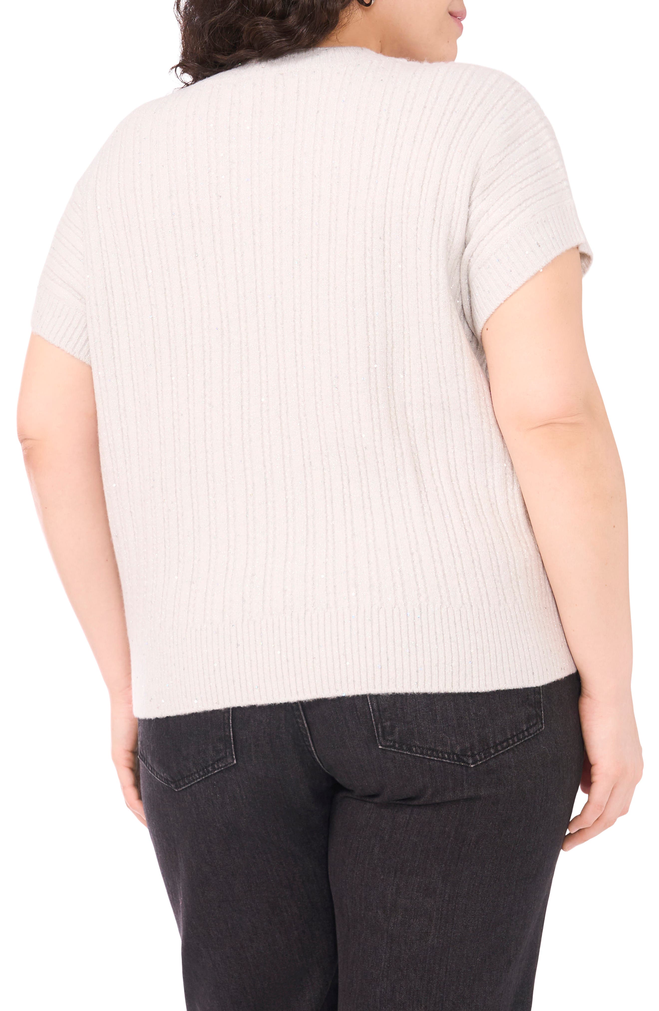 Metallic Short Sleeve Crewneck Sweater - image 2
