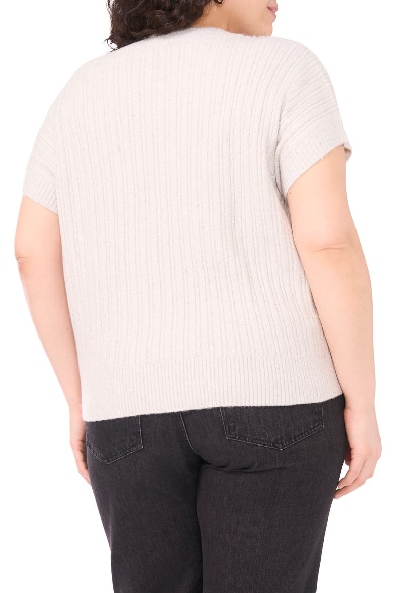 Metallic Short Sleeve Crewneck Sweater, Alternate, color, IVORY SILVER