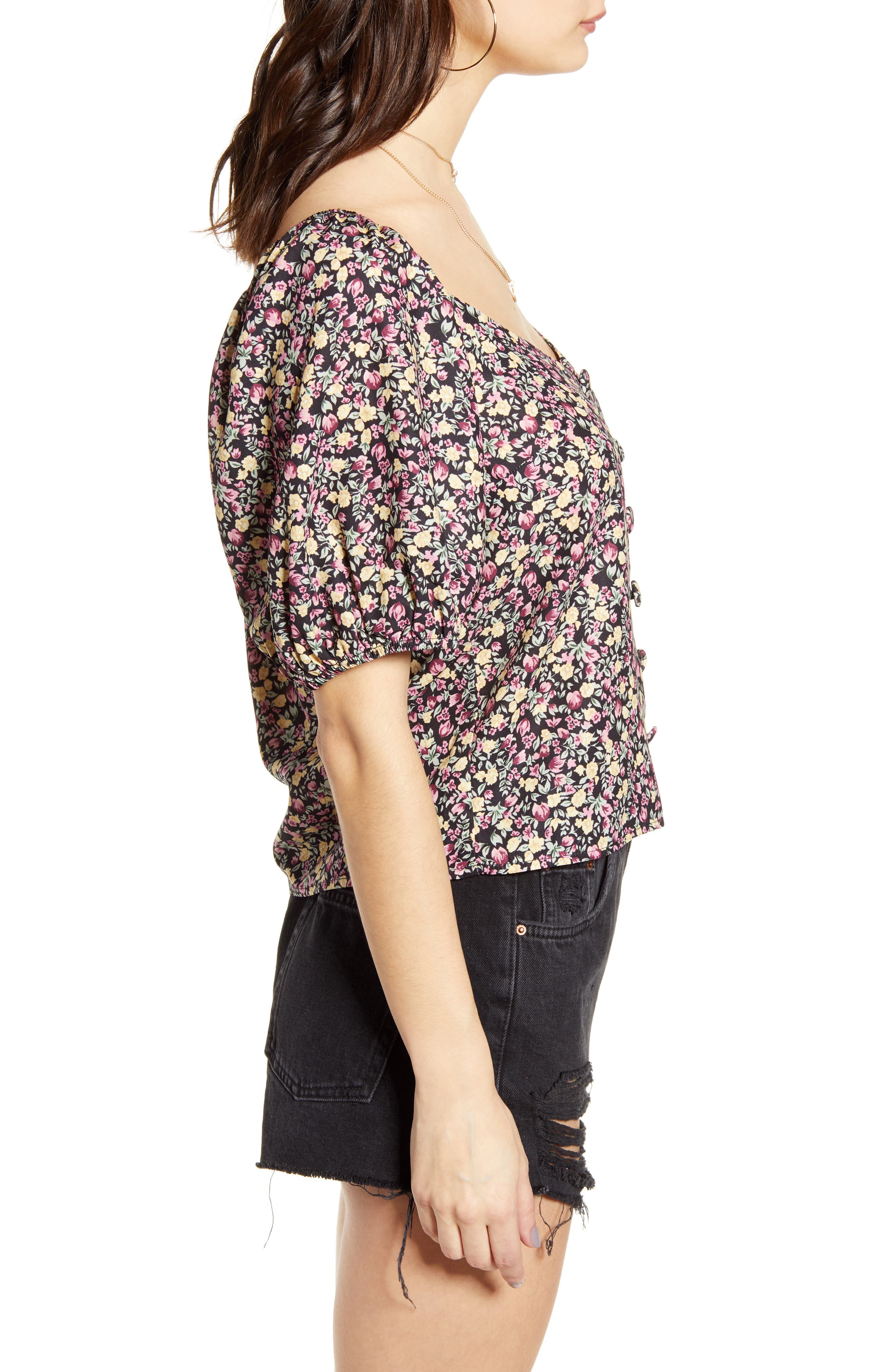 Row A Puff Sleeve Floral Print Top (Women) | Nordstrom