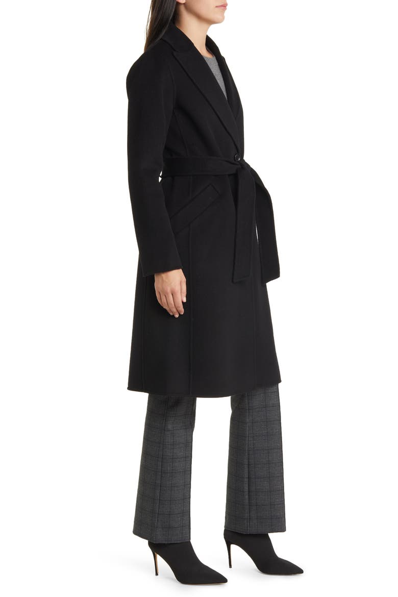 Belted Wool Blend Coat, Alternate, color, BLACK