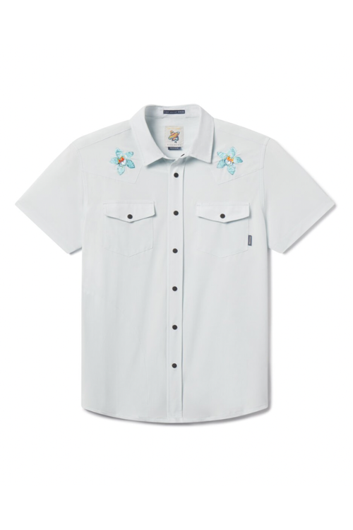 Baja Llama Floral Project - Dissident Western Front Snap Button Up in Light Blue 