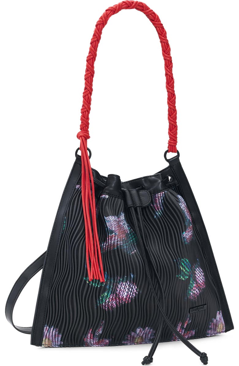 Desigual Medium Floral Backpack with Shoulder Strap, Alternate, color, Black