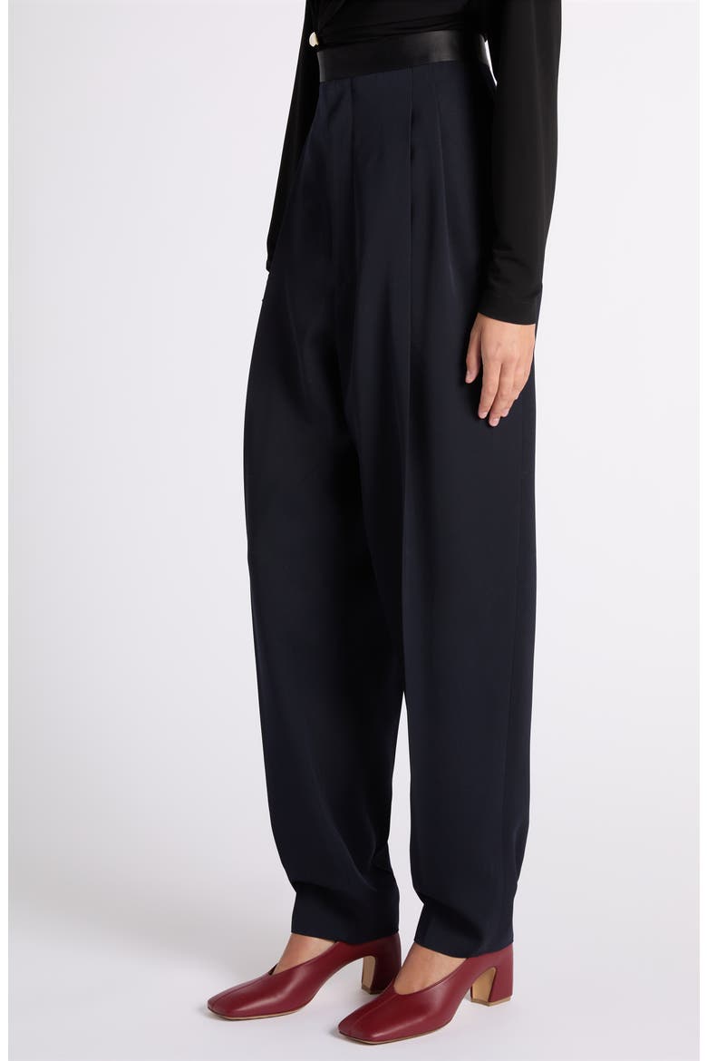 Satin Trim High Waist Wool Straight Leg Pants, Alternate, color, 4071 MIDNIGHT BLUE