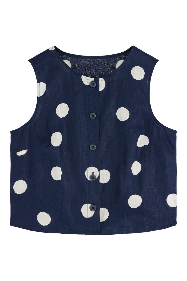Andrea Linen Sleeveless Button-Up Shirt, Alternate, color, NAVY SPOT