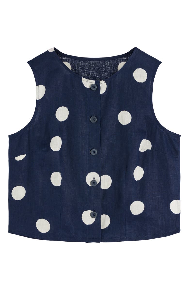 Boden Andrea Linen Sleeveless Button-Up Shirt, Alternate, color, Navy Spot