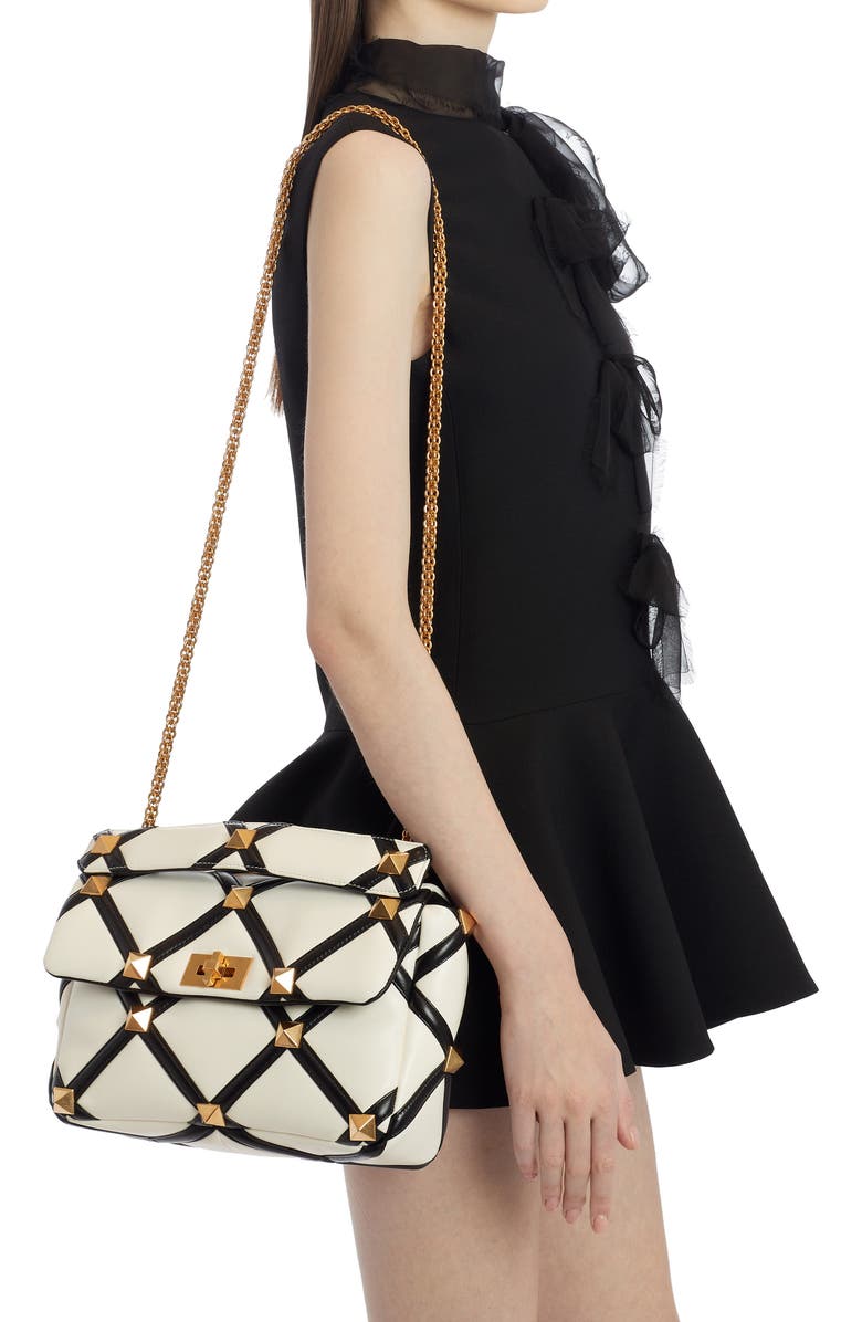 Valentino Garavani Large Roman Stud Inlay Leather Top Handle Bag, Alternate, color,