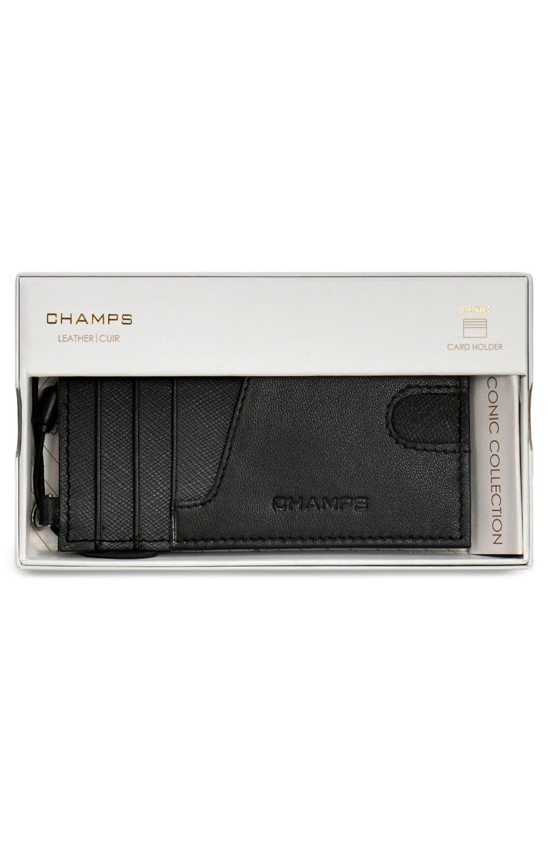 CHAMPS Iconic Leather Card Case, Alternate, color, Black/ Black