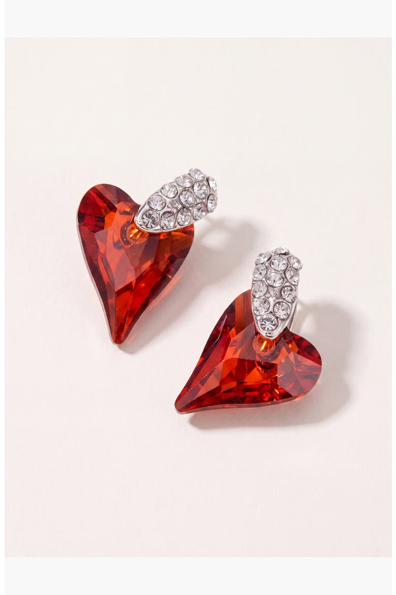 Dangle Crystal Heart Earrings, Alternate, color, Red