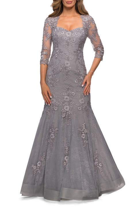 Long Lace Mermaid Gown with Square Neckline