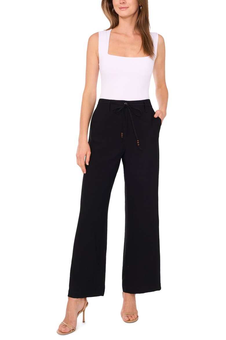 Beaded Tie Belt Wide Leg Pants, Alternate, color, RICH BLACK