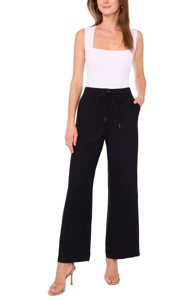 Vince Camuto Beaded Tie Belt Wide Leg Pants, Alternate, color, Rich Black