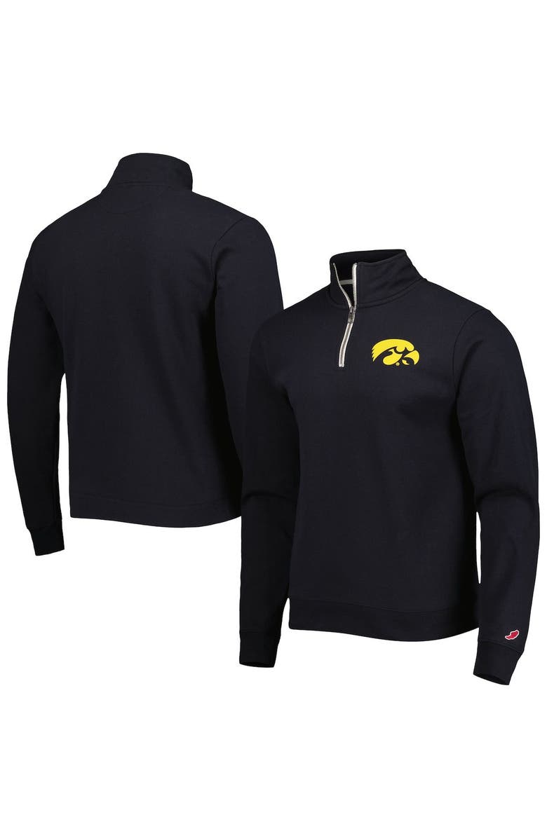 LEAGUE COLLEGIATE WEAR Men's League Collegiate Wear Black Iowa Hawkeyes Stack Essential Lightweight Fleece Quarter-Zip Sweatshirt, Main, color, 