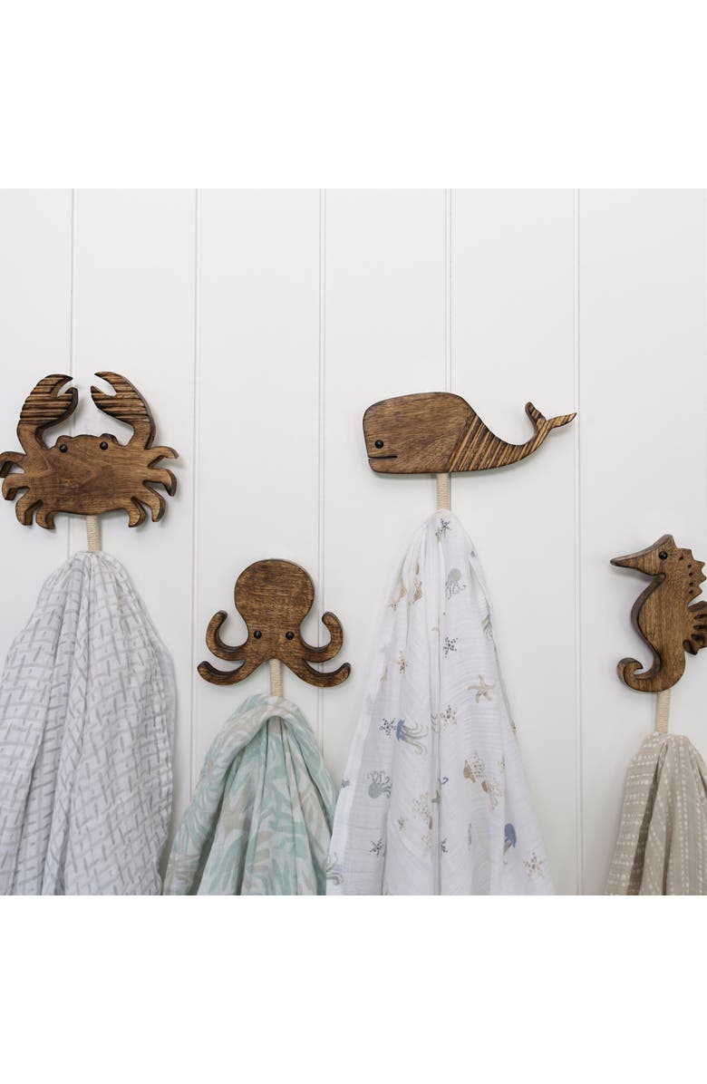 CRANE BABY Cove Sea Life Motif Set of 4 Wall Hooks, Alternate, color, Beige/Brown