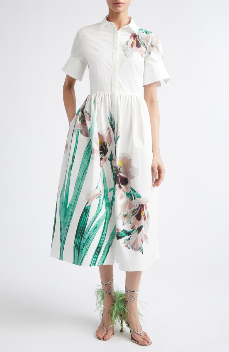 Erdem Floral Print Cotton Midi Shirtdress, Main, color, 